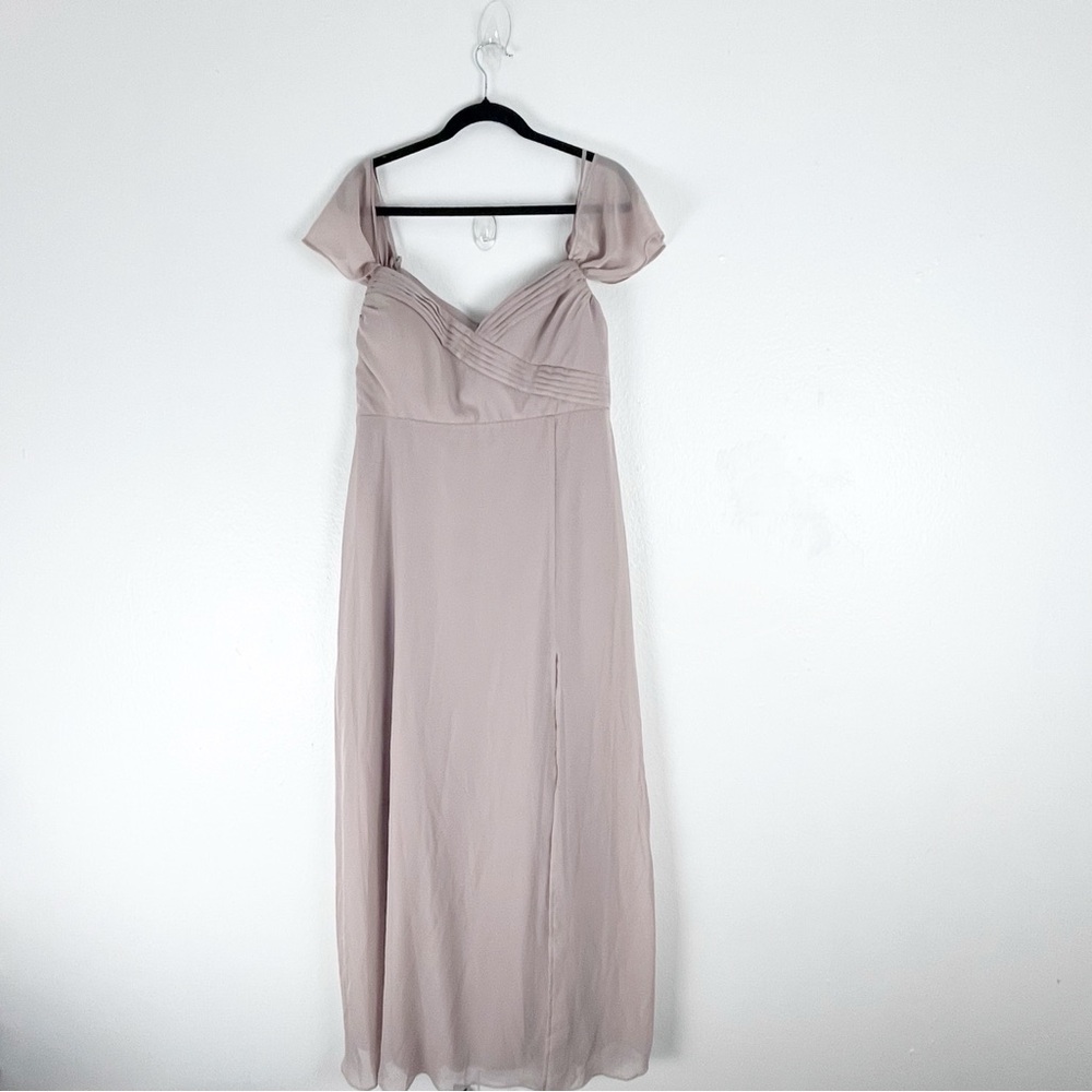BIRDIE GREY Spense Taupe Chiffon Hidden Back Zipper Side Split Maxi Dress XL